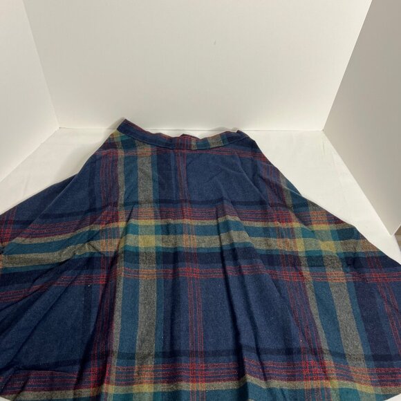 Vintage 70s Pencil Skirt - 25 in Waist - Plaid Blue Green Red Yellow Zipper Back - Picture 5 of 5